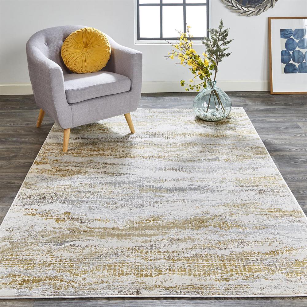 Aura Luxe Modern Rug, Gold/Cloudy Gray, 1ft-8in x 2ft-10in Accent Rug, AUR3735FGLDGRYP18. Picture 1