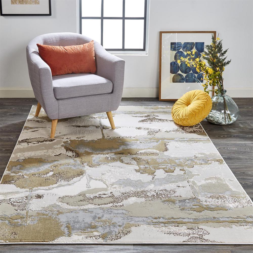 Aura Modern Marbled Rug, Beige/Gold/Gray, 1ft - 8in x 2ft - 10in Accent Rug, AUR3737FGLDGRYP18. Picture 1