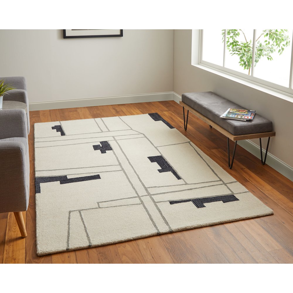 Maguire Transitional Abstract, Ivory/Gray/Taupe, 3'-6" x 5'-6" Accent Rug. Picture 2