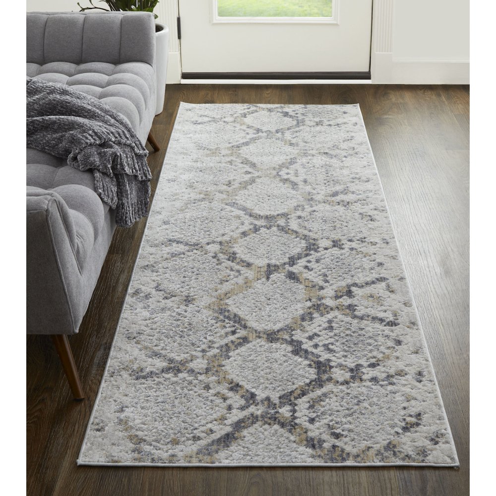 Laina Transitional Trellis & Lattice, Silver/Gray/Blue, 3' x 10' Runner. Picture 2