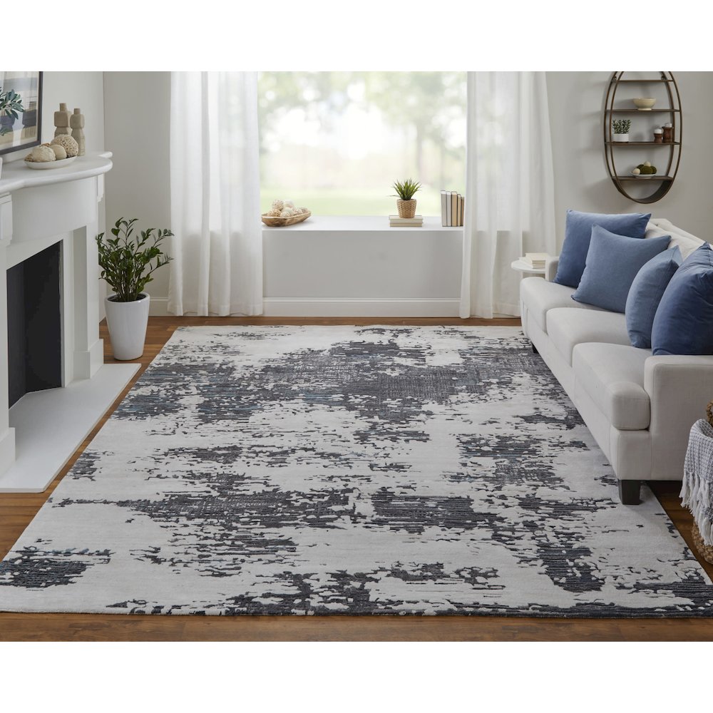 Zarah Modern Abstract, Ivory/Gray/Blue, 9' x 12' Area Rug. Picture 2