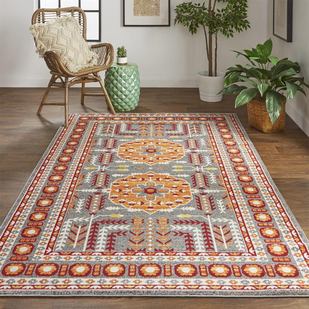 Foster Vinatge Style Kilim, Vermillion Orange/Gray, 4ft-3in x 6ft-3in Accent Rug, FST3754FORNGRYC16. Picture 1