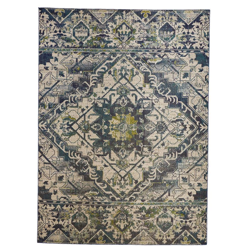 Foster intage Medallion Rug, Crystal Teal/Green/Tan, 4ft-3in x 6ft-3in Accent Rug, FST3760FGRNBGEC16. Picture 2
