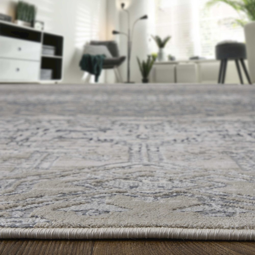 Macklaine Transitional Distressed, Ivory/Silver/Black, 12' x 15' Area Rug. Picture 8