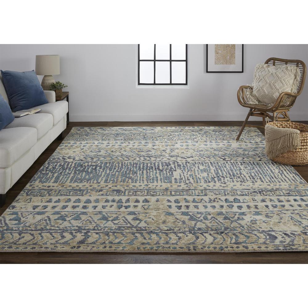 Palomar Luxe Hand Knot Abstract Area Rug, Denim Blue/Beige, 5x6in x 8x6in, PAL6591FBLUBGEE50. Picture 1