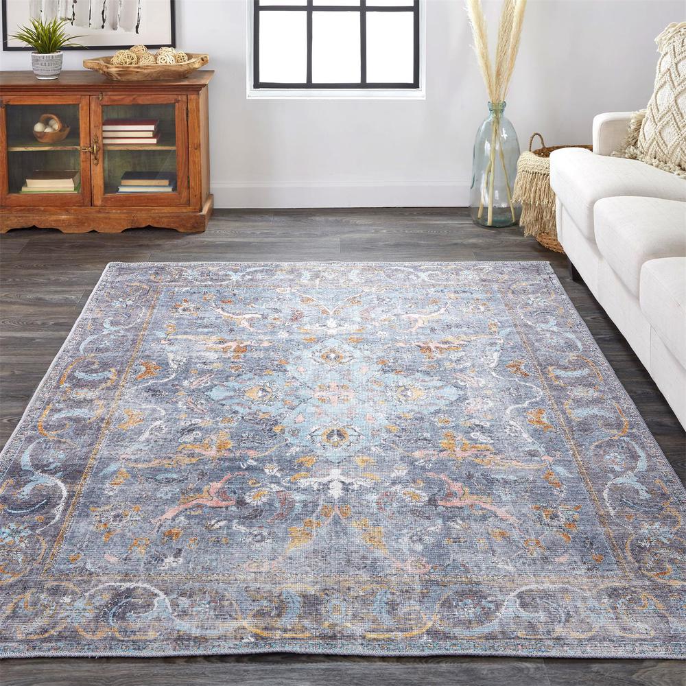 Percy Vintage Medallion, Blue/Gray/Rose/Rust, 5ft - 3in x 7ft - 6in Area Rug, PRC39AFFBLUMLTE76. Picture 1