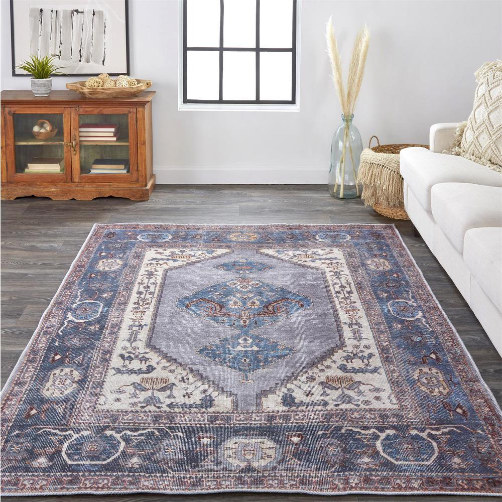 Percy Vintage Medallion Rug, Dark Indigo/Brown, 5ft-3in x 7ft-6in Area Rug, PRC39AKFBLUGRYE76. Picture 1