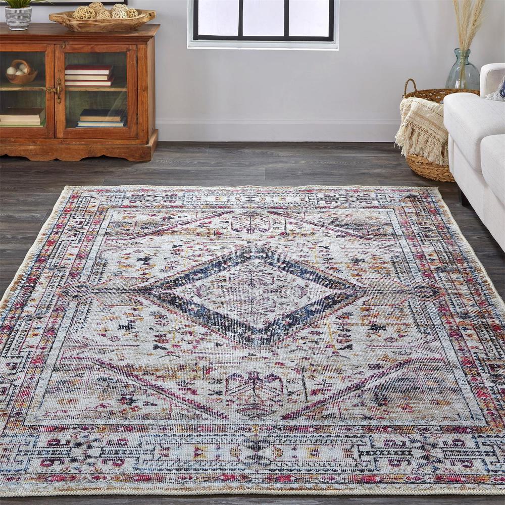Percy Vintage Medallion Rug, Gray/Blue/Magenta, 5ft-3in x 7ft-6in Area Rug, PRC39AMFMLT000E76. Picture 1