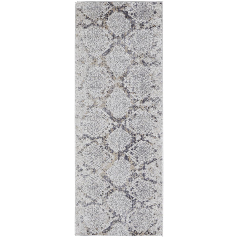 Laina Transitional Trellis & Lattice, Silver/Gray/Blue, 3' x 10' Runner. Picture 1