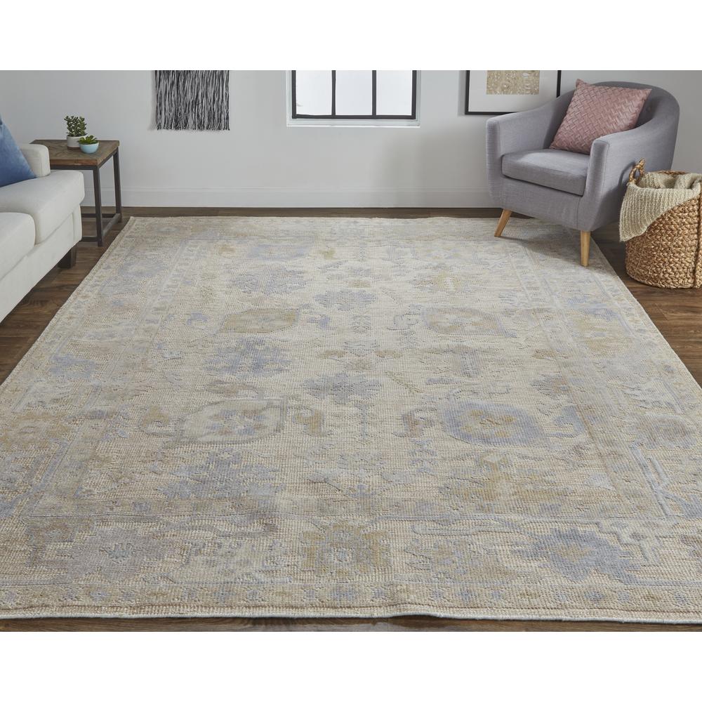 Wendover Eco Friendly PET Oushak Rug, Ivory Tan/Stone Blue, 8ft x 10ft Area Rug, WND6862FTAN000F00. The main picture.