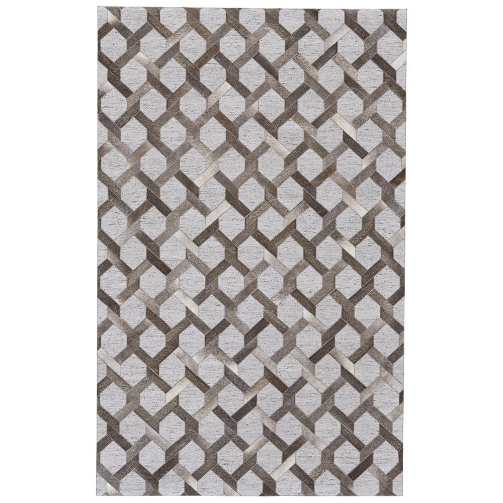 Fannin Handmade Leather Trellis Area Rug, Gray/Warm Taupe, 9ft-6in x 13ft-6in, 7380752FSTLSTMH50. Picture 1