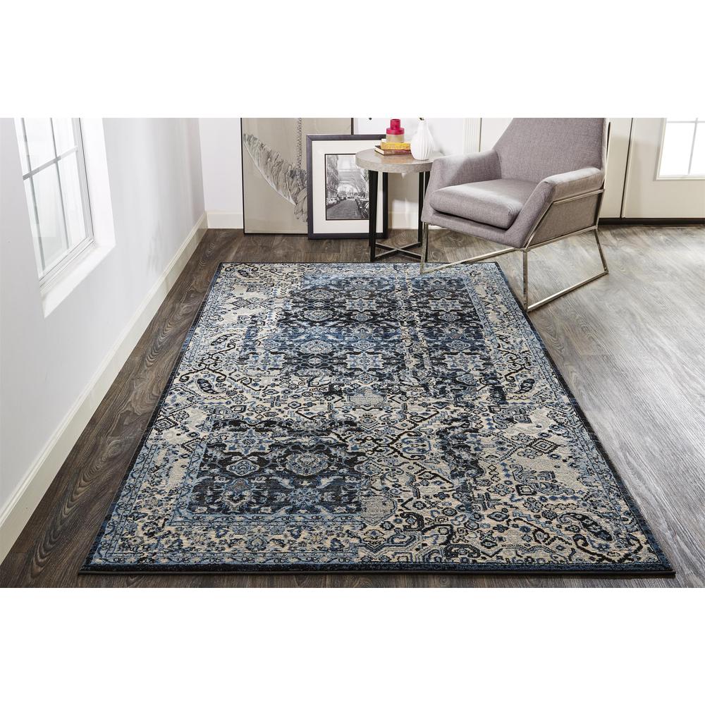 Ainsley Distressed Tribal Rug, Charcoal Gray/Glacier Blue, 5ft x 8ft, 8713898FCHLTANE10. Picture 1