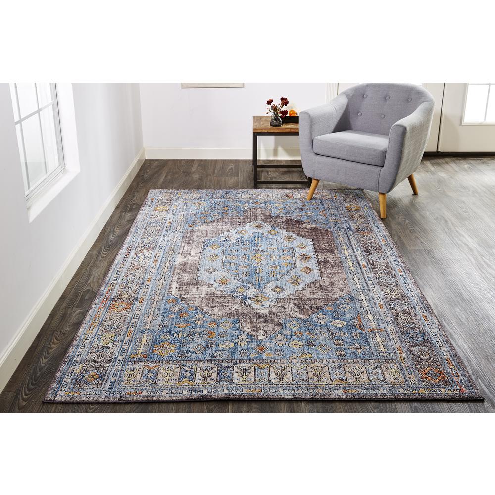 Armant Medallion Space-dyed Area Rug, Azure Blue/Light Gray, 6ft-7in x 9ft-6in, 8803912FBLUMLTF05. Picture 1