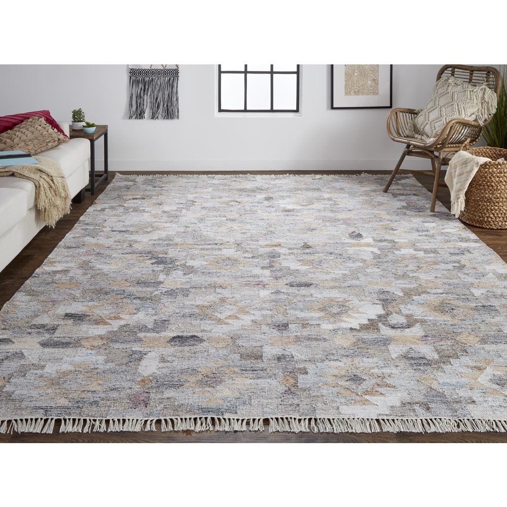 Beckett Eco Moroccan Ornamental Mosaic Rug, Blue/Tan/Brown, 8ft x 10ft Area Rug, 8900818FGRYMLTF00. Picture 1