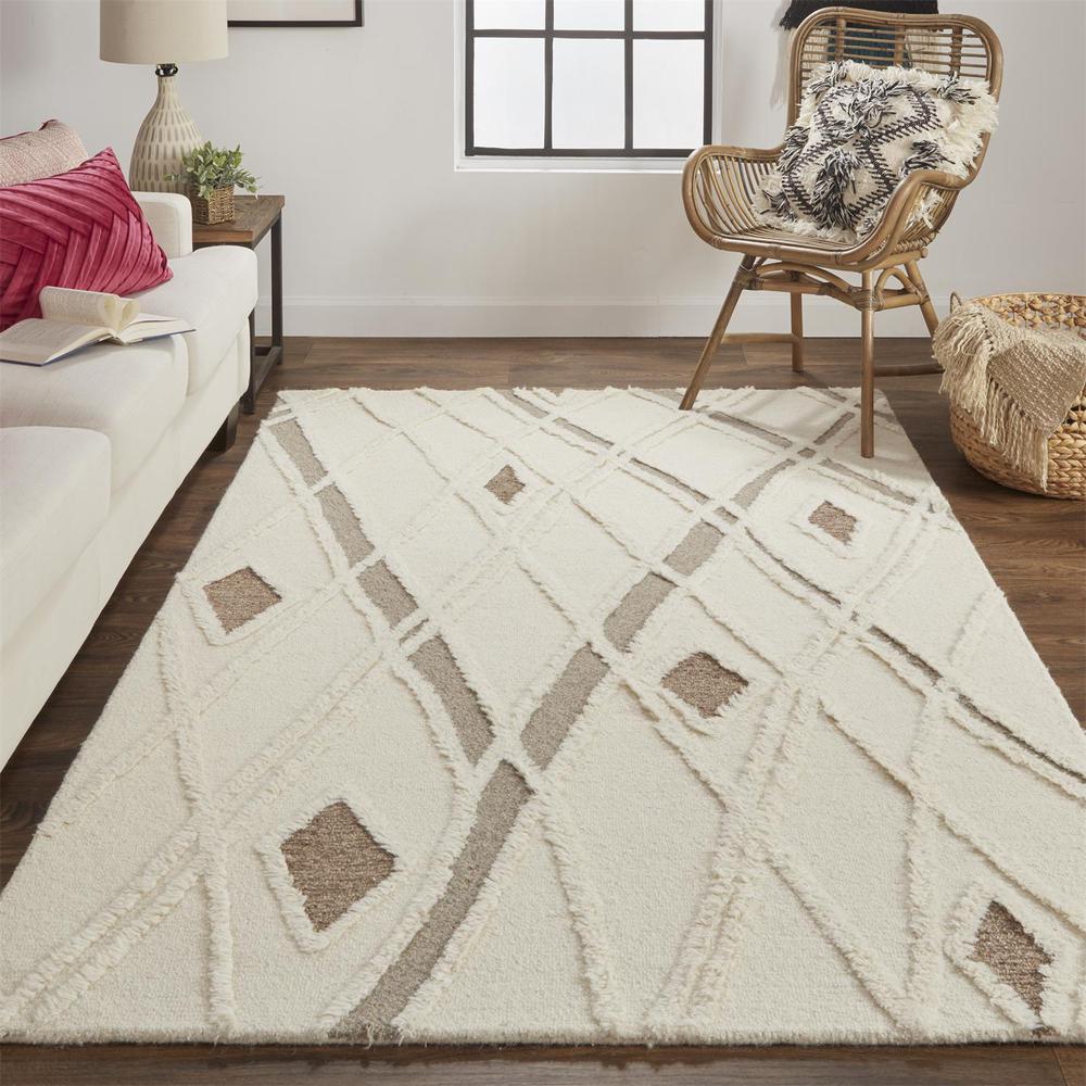 Anica Premium Wool Tufted Area Rug, Boho Moroccan, Ivory/Beige, 5ft x 8ft, ANC8008FIVYBRNE10. Picture 1