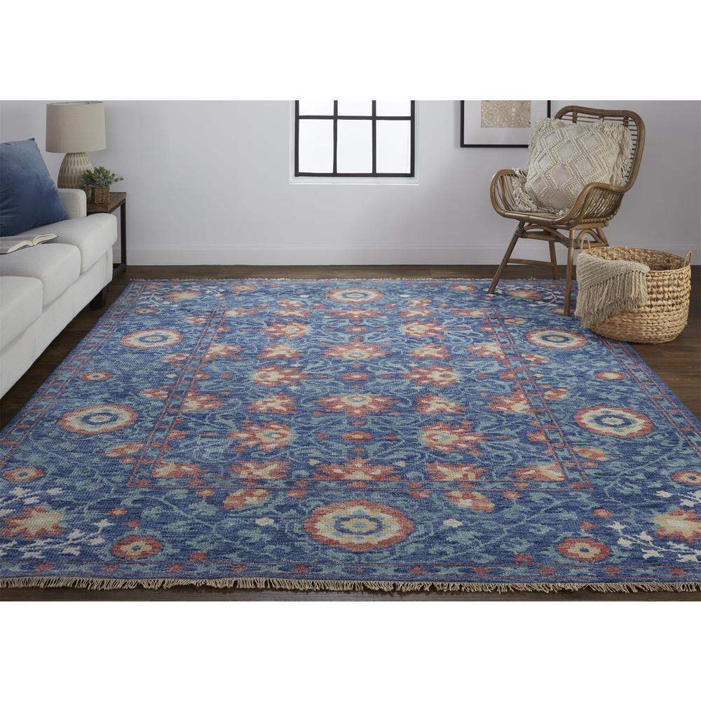 Beall Luxury Wool Rug, Ornamental Floral, Blue, 5ft-6in x 8ft-6in Area Rug, BEA6713FBLU000E50. Picture 1