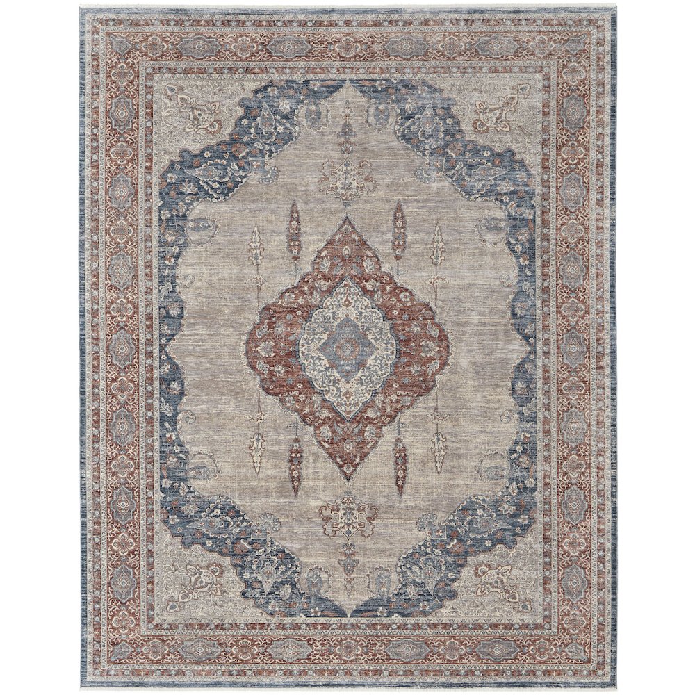 Marquette Transitional Medallion, Gray/Red/Blue, 2' x 3' Accent Rug. Picture 1