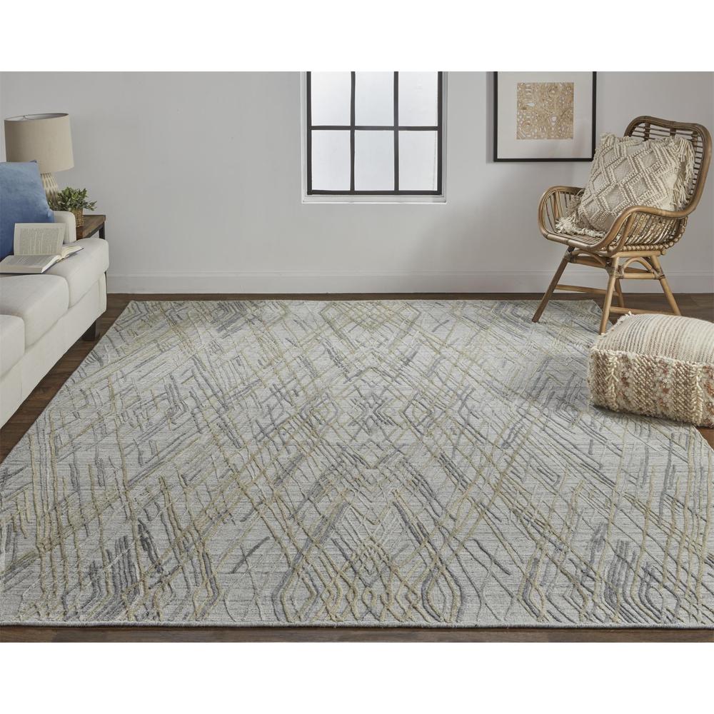 Elias Abstract Diamond Area Rug, High/Low, Oyster Gray/Taos Taupe, 5ft x 8ft, ELS6589FBLU000E10. Picture 1