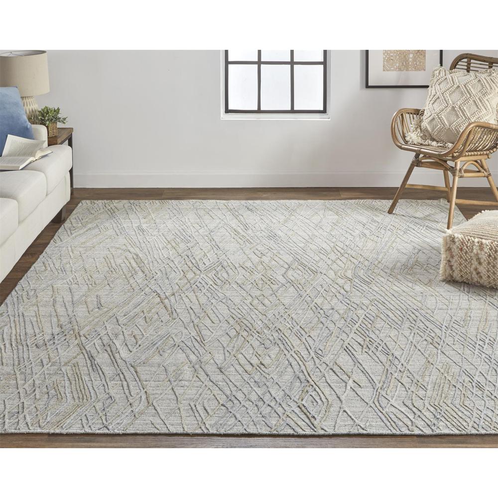 Elias Abstract Diamond Area Rug, High/Low, Silver Gray/Dusty Blue, 5ft x 8ft, ELS6589FSLV000E10. Picture 1