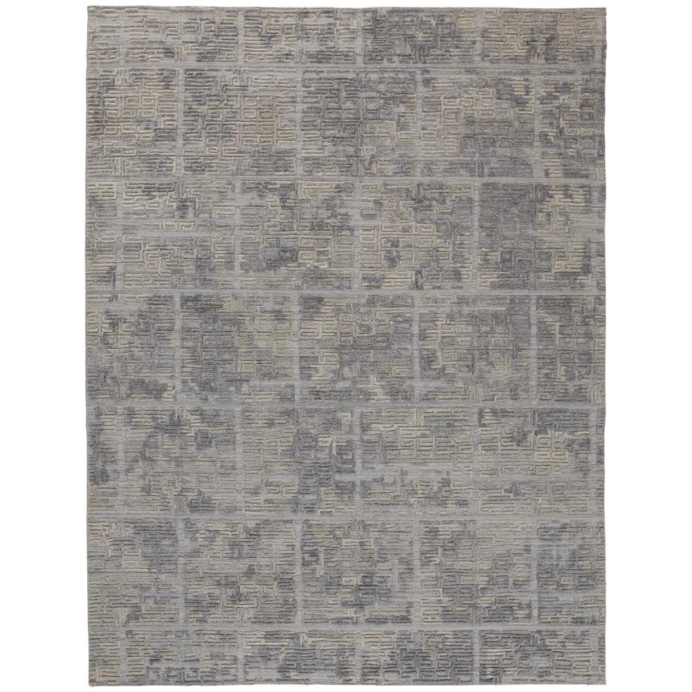Elias Luxe Geometric Maze Rug, High/Low, Gray/Ivory/Blue, 5ft x 8ft Area Rug, ELS6590FBLU000E10. Picture 2