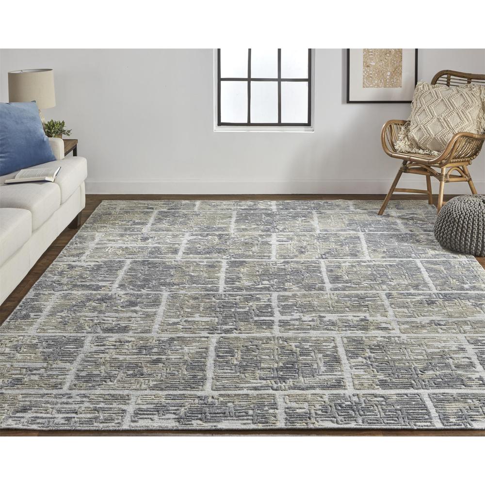 Elias Luxe Geometric Maze Rug, High/Low, Gray/Ivory/Blue, 5ft x 8ft Area Rug, ELS6590FBLU000E10. Picture 1