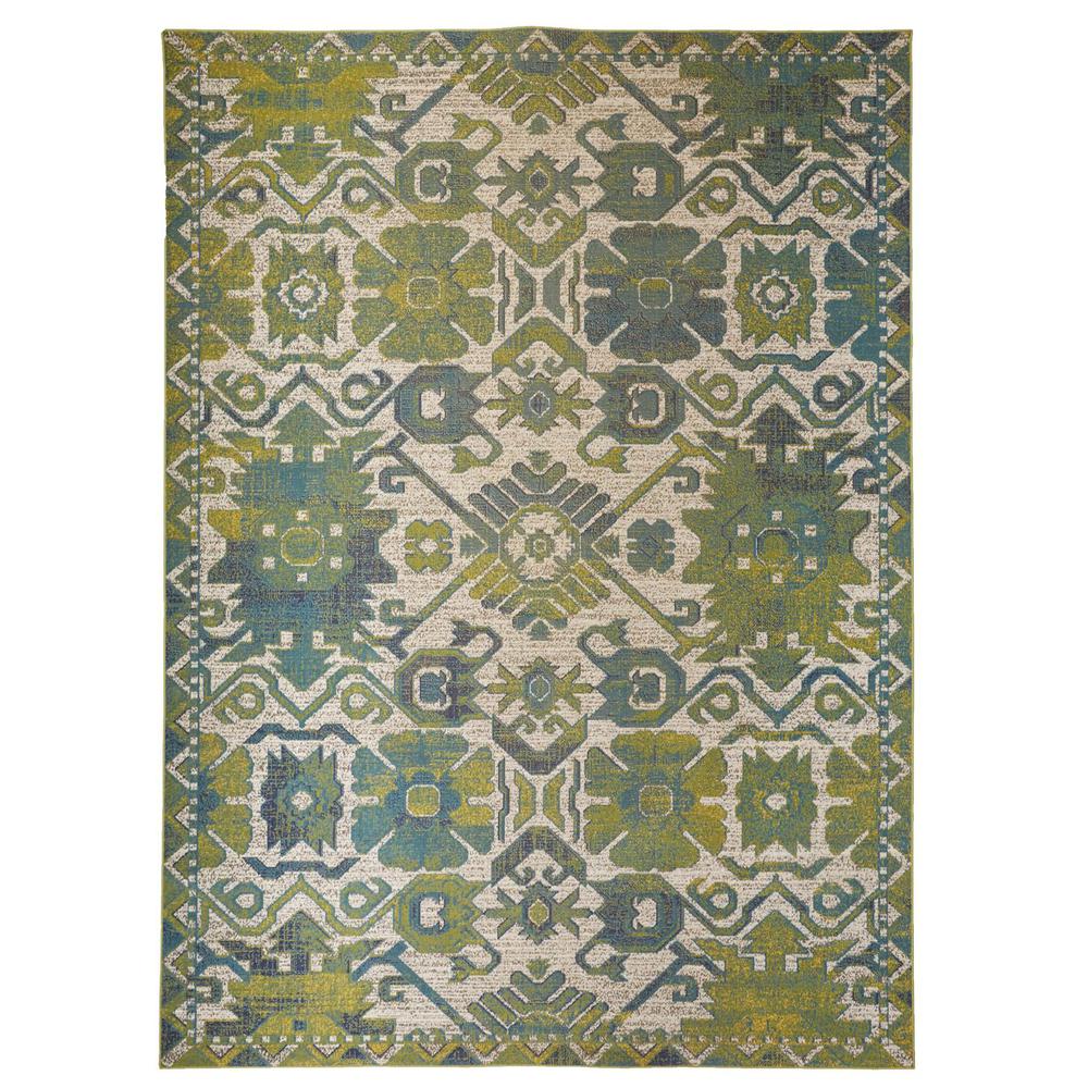 Foster Modern Style Slavic Kilim, Citron Green/Teal/Tan, 5ft x 8ft Area Rug, FST3758FGRNBGEE10. Picture 2