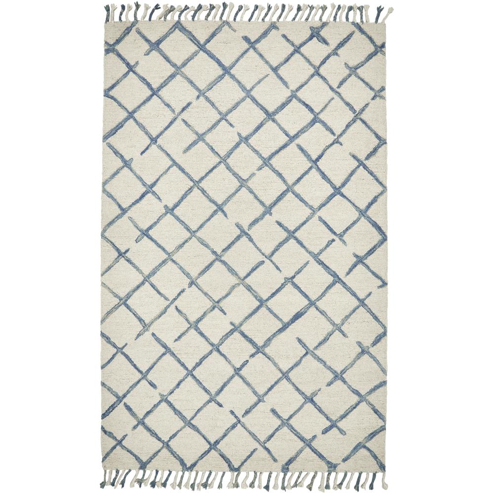 Remington Bohemian Tassel Wool Rug, Ivory/Pacific Blue, 8ft x 10ft Area Rug, I52R8023BGEGRYF00. The main picture.