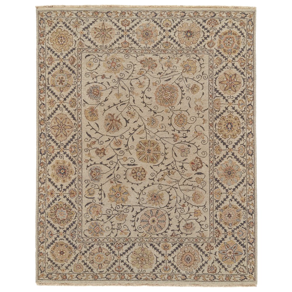 Amherst Traditional Bordered, Tan/Gray/Red, 2' x 3' Accent Rug. Picture 1