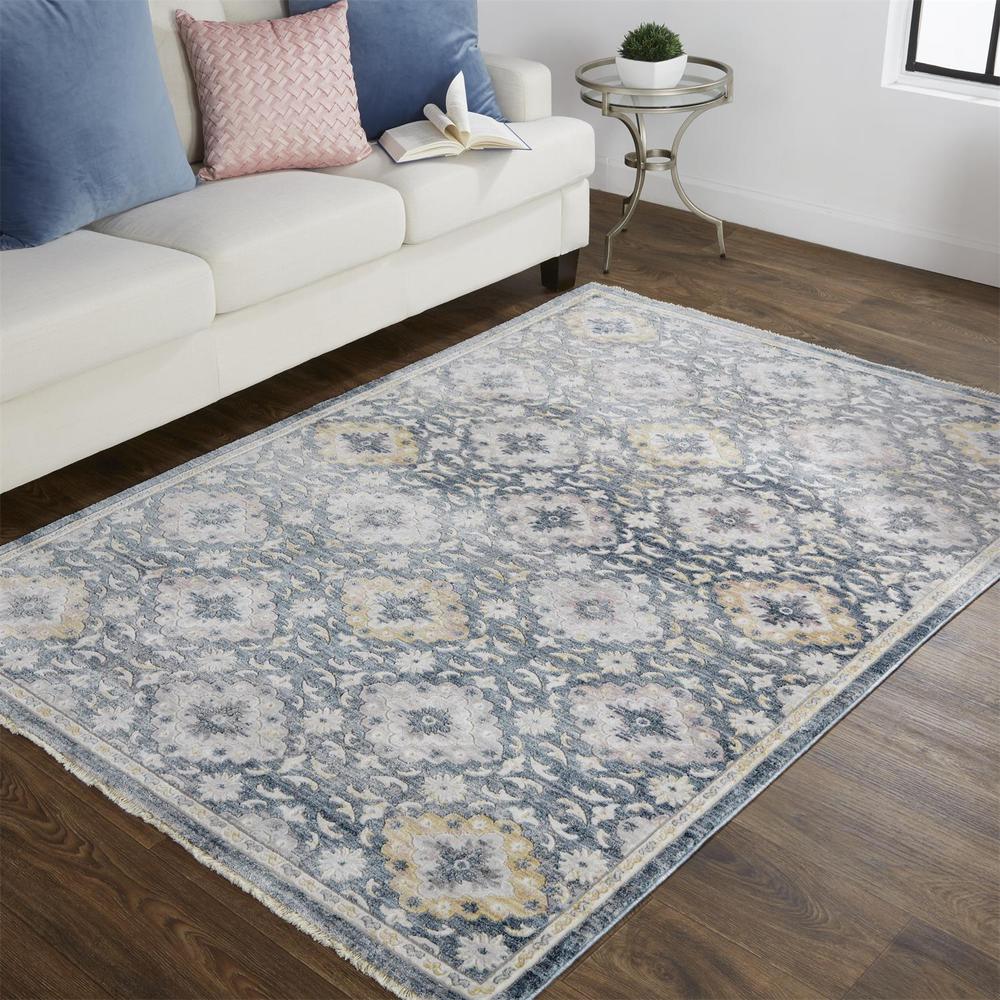 Kyra Contemporary Suzani Rug, Indigo/Gold/Pink, 7ft - 6in x 9ft - 7in Area Rug, KYR3858FGRYYELF14. Picture 1