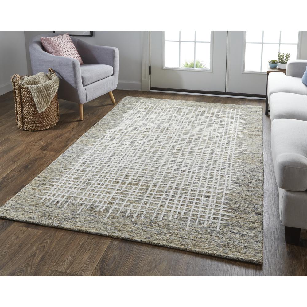 Maddox Modern Tufted Architectural Area Rug, Pebble Tan/Ivory, 9ft x 12ft, MDX8630FCHLBRNG00. Picture 1