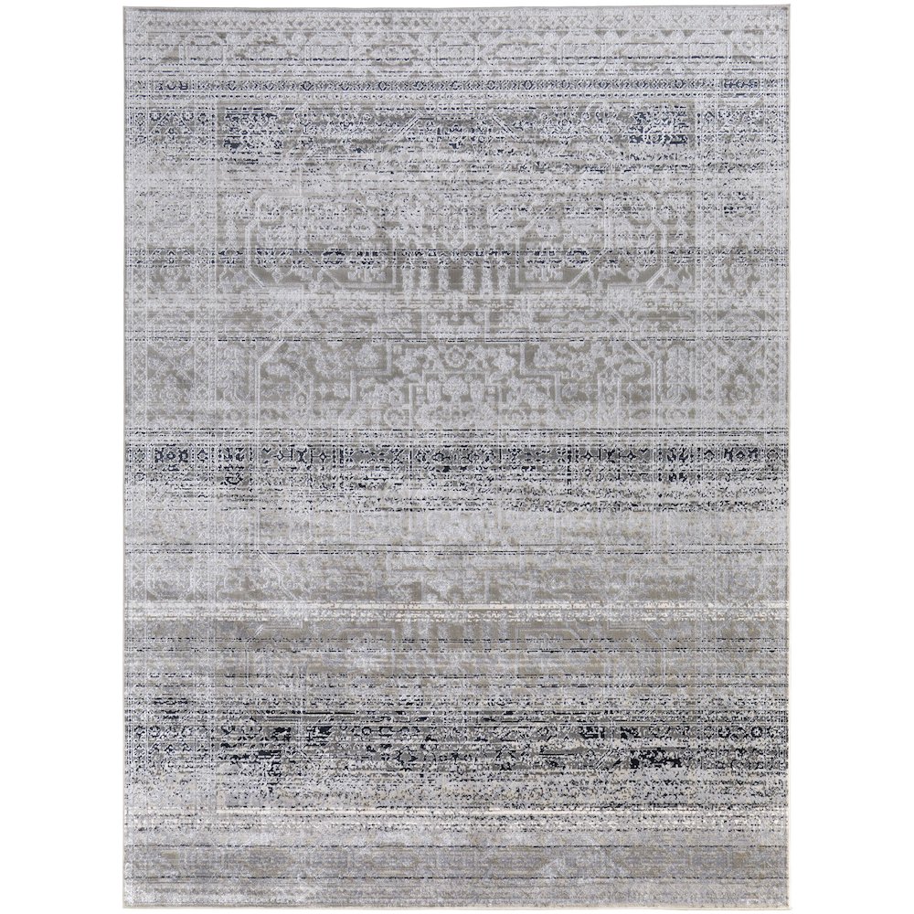 Macklaine Transitional Distressed, Taupe/Black/Ivory, 6'-7" x 9'-6" Area Rug. Picture 1