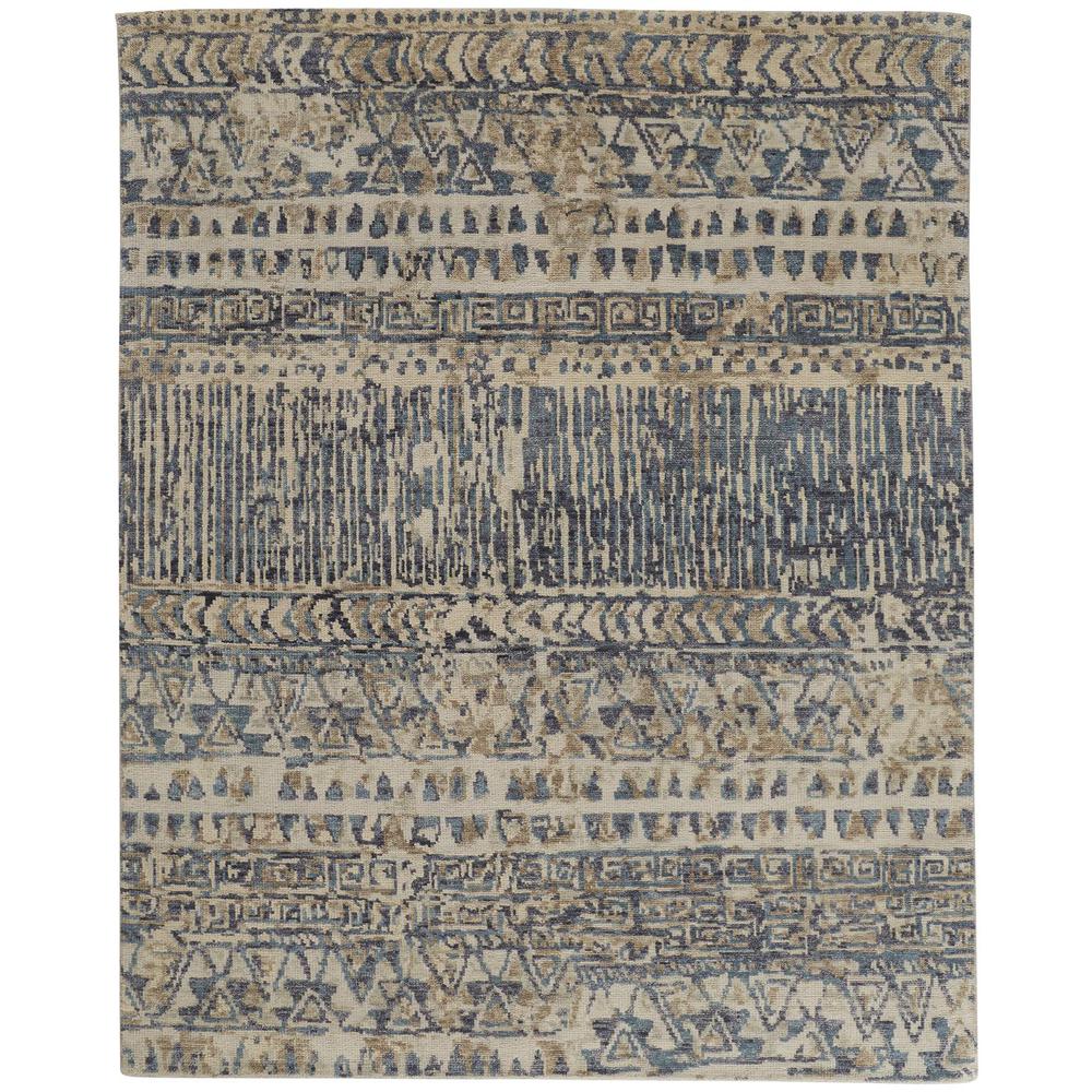 Palomar Luxe Hand Knot Abstract Area Rug, Denim Blue/Beige, 7x9in x 9x9in, PAL6591FBLUBGEF99. Picture 2