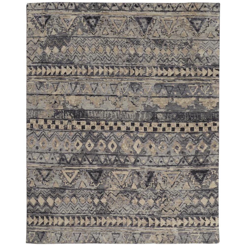 Palomar Luxe Hand Knot Abstract Area RugGray/Denim Blue, 7x9in x 9x9in, PAL6630FGRYBLUF99. Picture 2