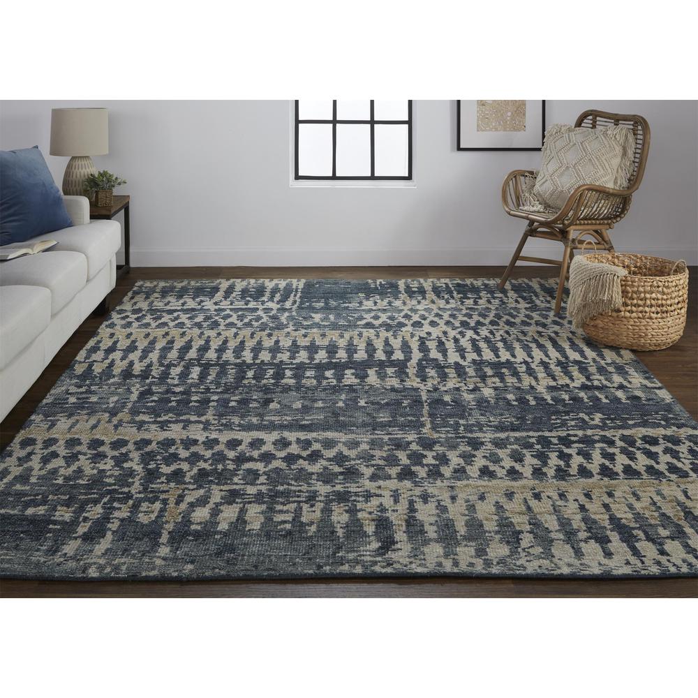 Palomar Luxe Hand Knot Abstract Area Rug, Denim Blue, 7x9in x 9x9in, PAL6632FBLU000F99. Picture 1