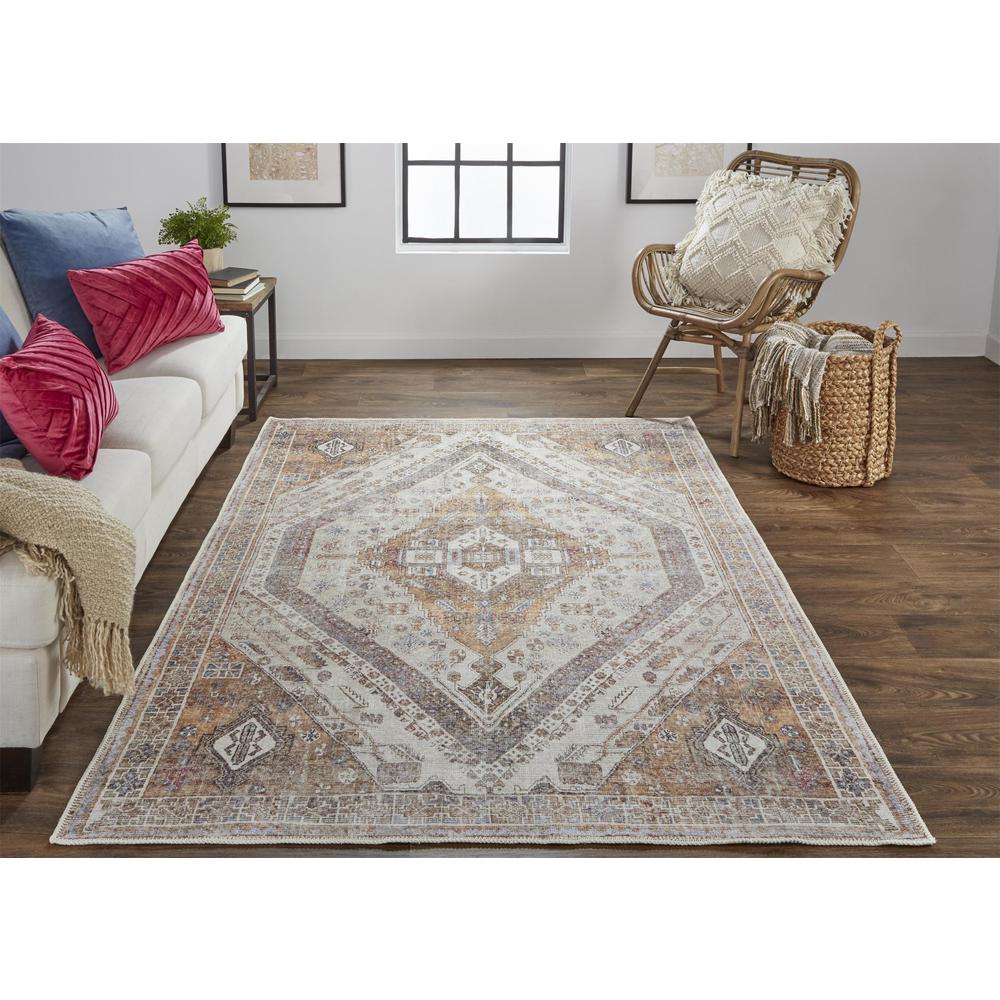 Percy Vintage Medallion Rug, Terracotta/Country Blue, 7ft-10in x 9ft-10in, PRC39ANFTAN000F71. Picture 1