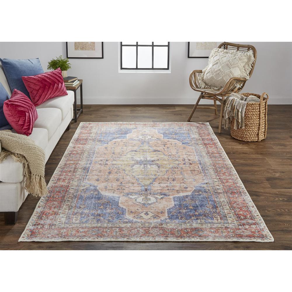 Percy Vintage Medallion Area Rug, Apricot Tan/Bone Ivory, 5ft-3in x 7ft-6in, PRC39APFRSTBLUF71. Picture 1