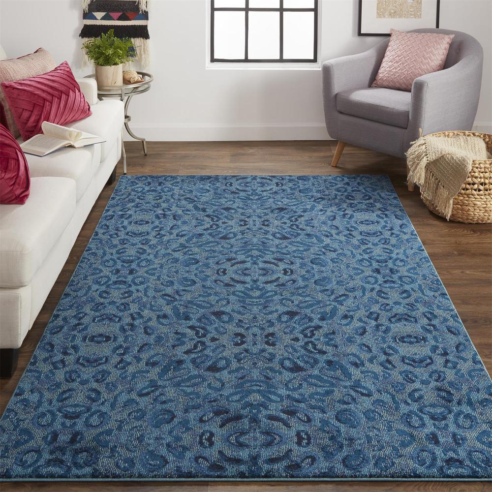 Remmy Ornamental Design Rug, Deep Teal/Ink Blue, 5ft x 8ft Area Rug, RMY3424FBLUDBLE10. The main picture.