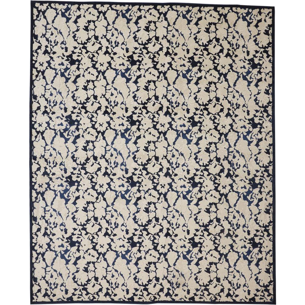 Remmy Abstract Floral Rug, Ivory/Ink/Deep Blue, 5ft x 8ft Area Rug, RMY3515FIVYBLUE10. Picture 2