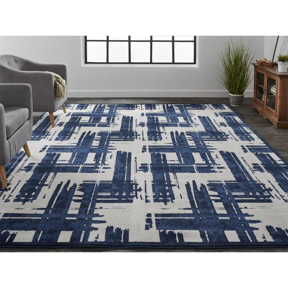 Remmy Coastal Inspired Rug, Crosshatch, Navy Blue, 5ft x 8ft Area Rug, RMY3808FBGEBLUE10. Picture 1