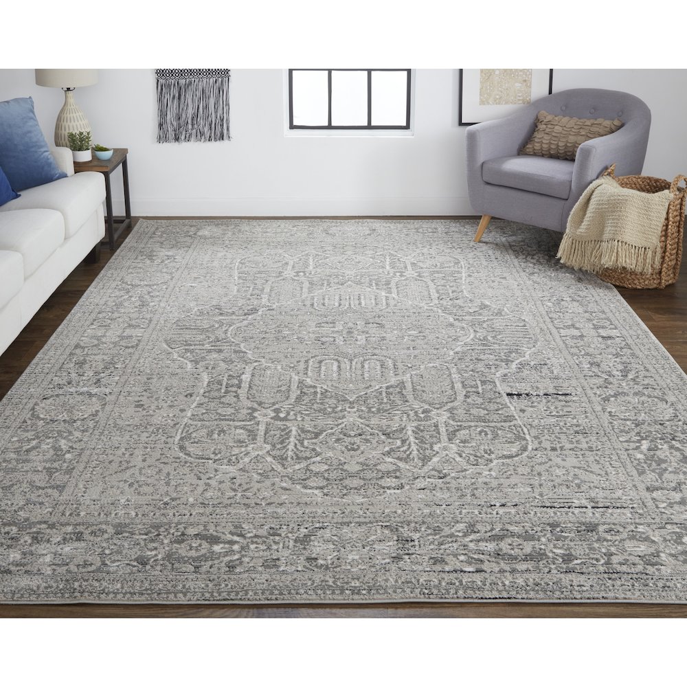 Macklaine Transitional Medallion, Gray/Silver/Taupe, 2'-10" x 7'-10" Runner. Picture 2