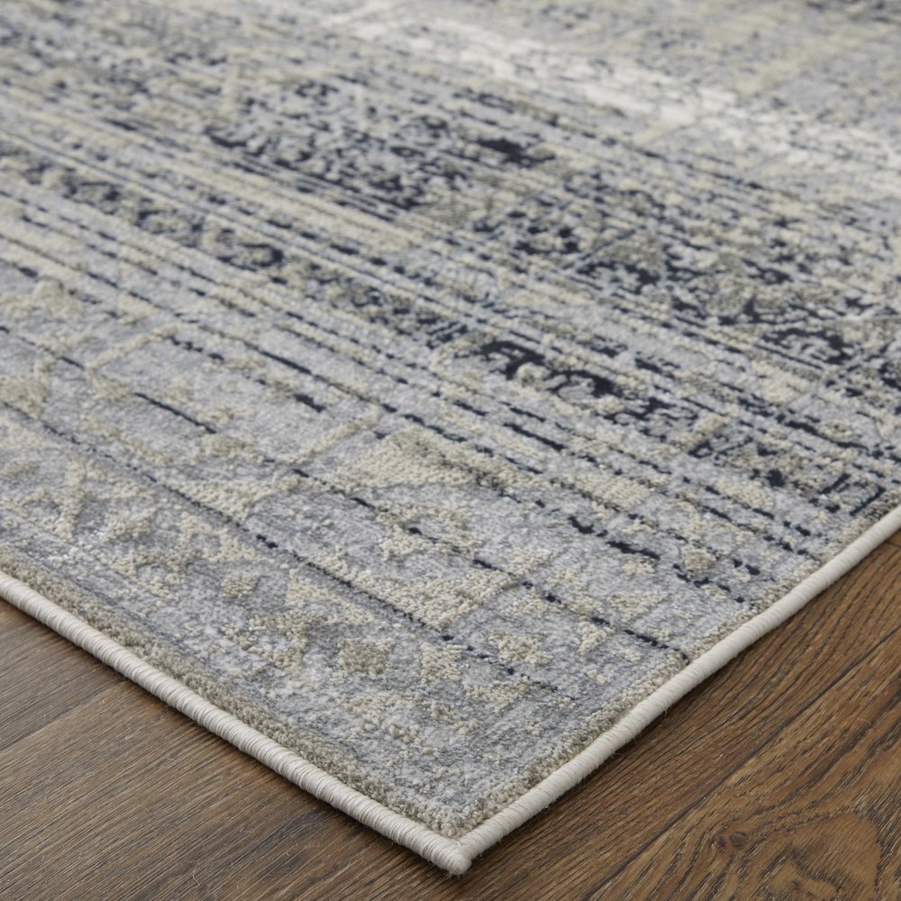 Macklaine Transitional Distressed, Taupe/Black/Ivory, 6'-7" x 9'-6" Area Rug. Picture 3