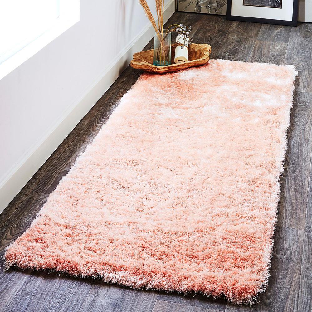 Indochine Plush Shag Rug with Metallic Sheen, Salmon Pink, 2ft-6in x 6ft, Runner, 4944550FBLH000I26. Picture 1