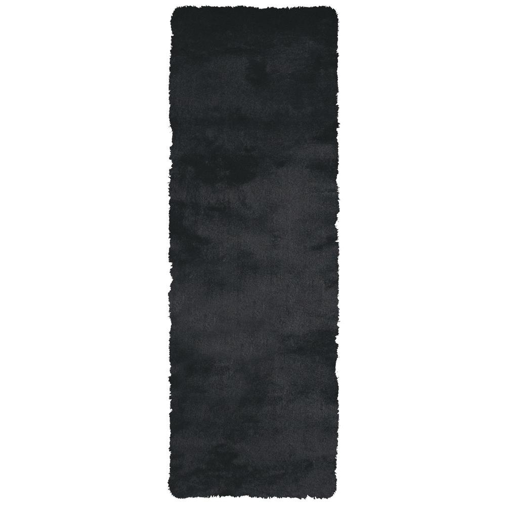 Indochine Plush Shag Rug with Metallic Sheen, Noir Black, 2ft-6in x 6ft, Runner, 4944550FBLK000I26. Picture 1