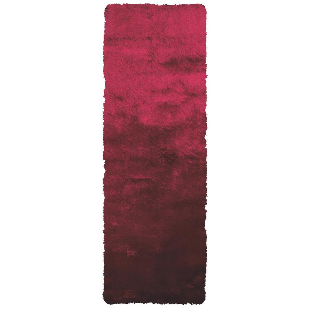 Indochine Plush Shag Rug with Metallic Sheen, Cranberry Red, 2ft-6in x 6ft, Runner, 4944550FCBY000I26. Picture 1