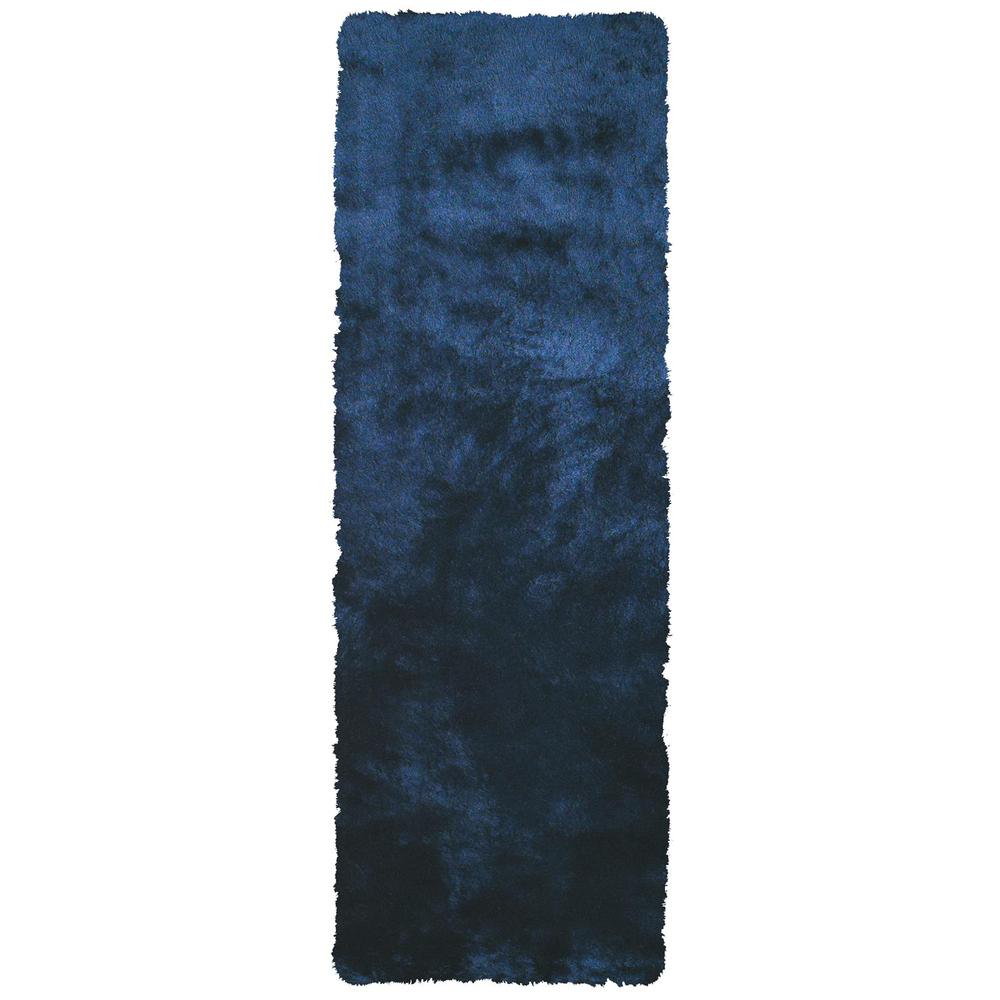Indochine Plush Shag Rug with Metallic Sheen, Dark Blue, 2ft-6in x 6ft, Runner, 4944550FDBL000I26. Picture 1