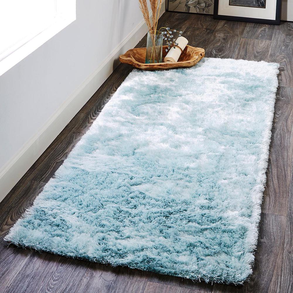 Indochine Plush Shag Rug with Metallic Sheen, Light Aqua Blue, 2ft-6in x 6ft, Runner, 4944550FLAQ000I26. Picture 1