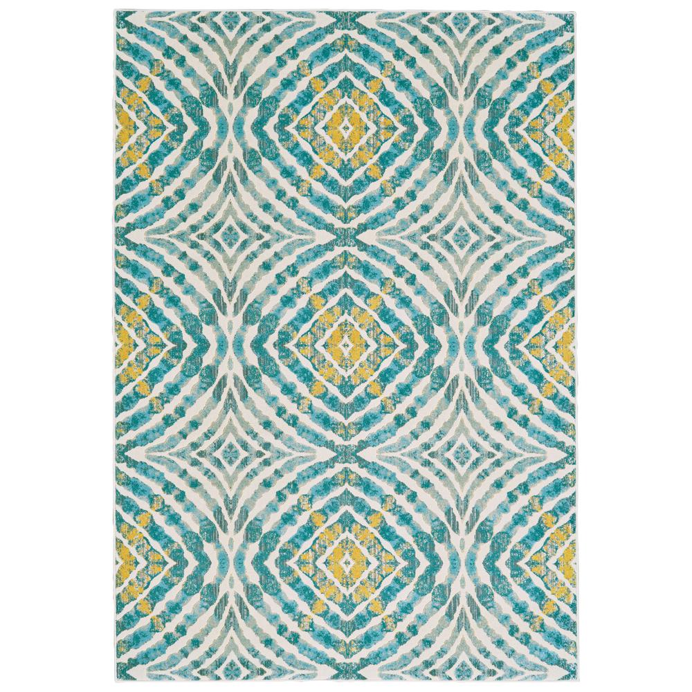 Keats Abstract Ikat Print Rug, Teal Blue/Golden, 6ft - 7in x 9ft - 6in Area Rug, 6523469FTEL000F05. Picture 2