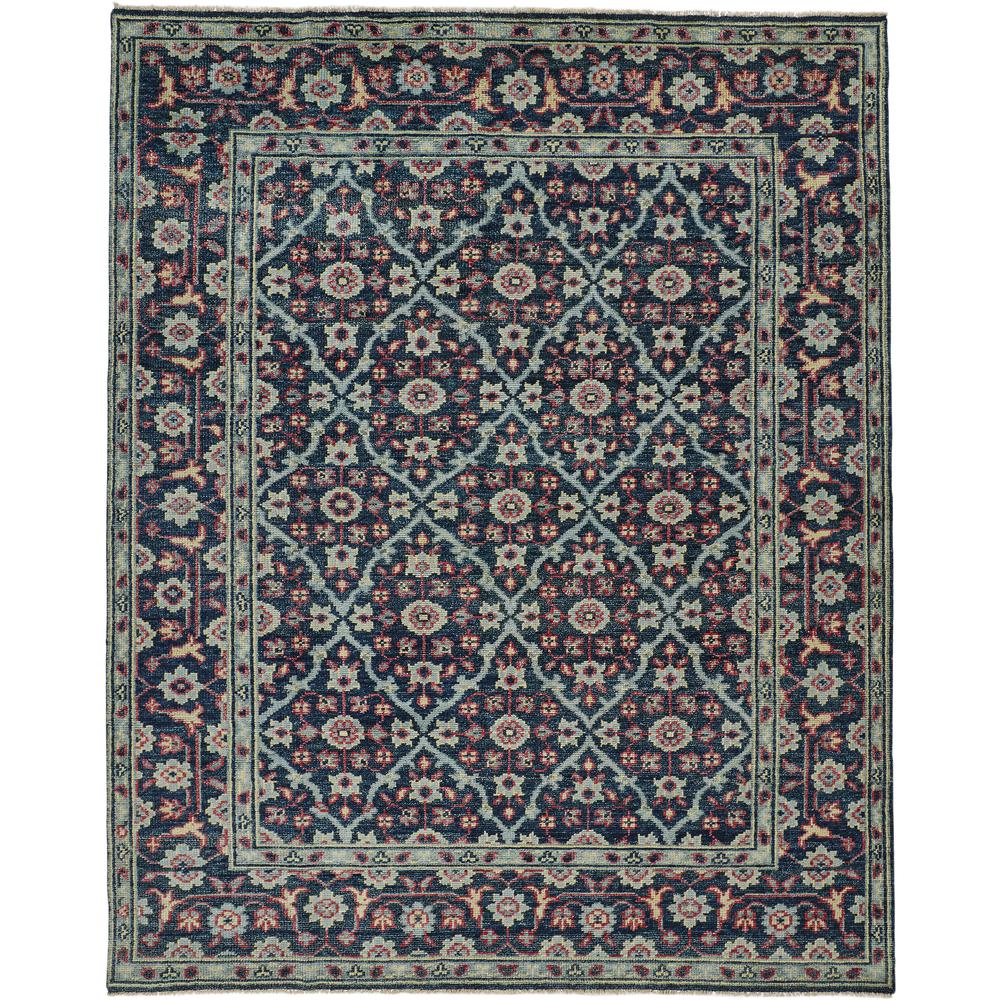 Piraj Nordic Hand Knot Wool Rug, Deep Teal/Red, 7ft - 9in x 9ft - 9in Area Rug, 7216463FNVYMLTF99. Picture 2