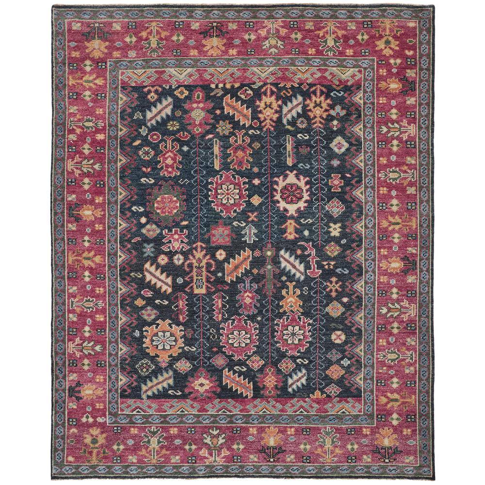 Piraj Nordic Hand Knot Wool Area Rug, Carmine Pink/Indigo, 7ft-9in x 9ft-9in, 7216741FBLUREDF99. Picture 2