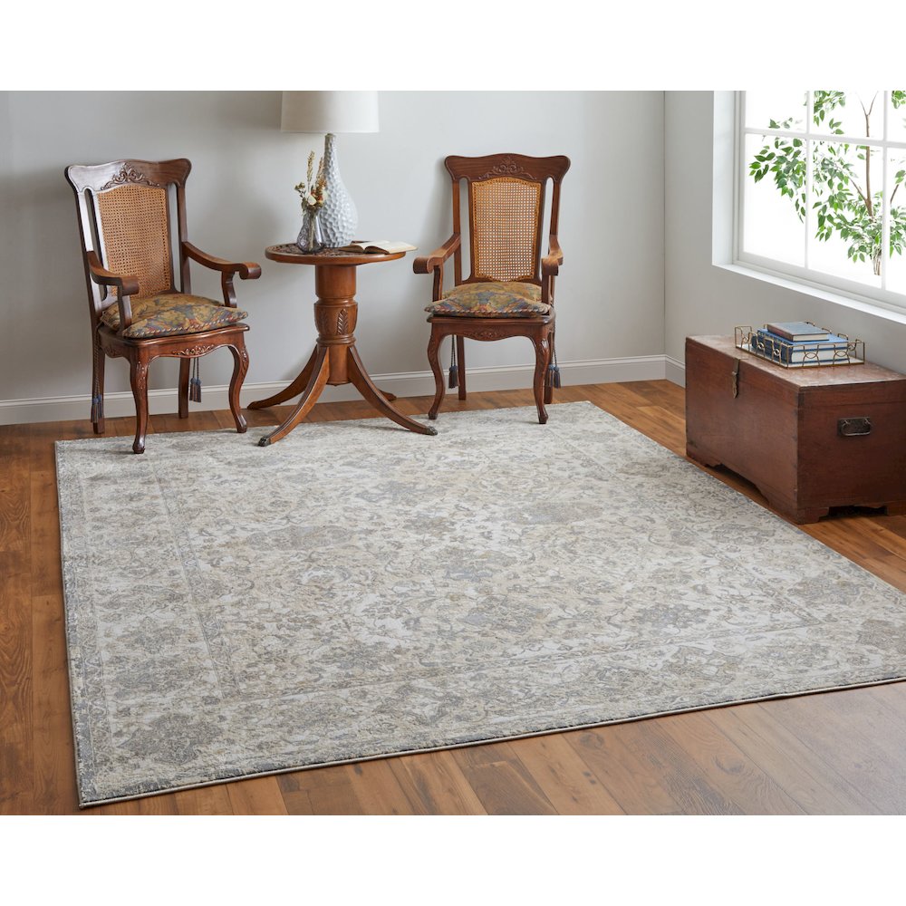 Celene Traditional Bordered, Ivory/Tan/Gray, 5' x 7'-6" Area Rug. Picture 2